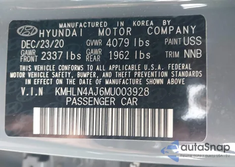 2021 Hyundai Elantra Hybrid Limited from USA, damaged, VIN KMHLN4AJ6MU003928